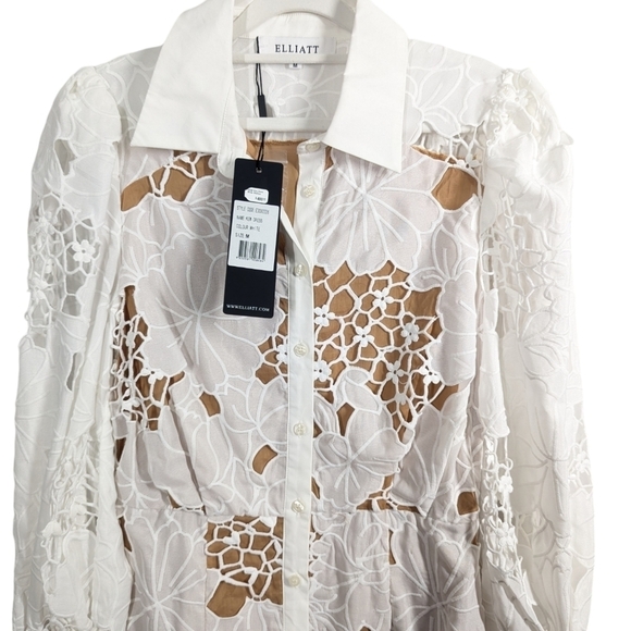 NWT Elliatt Kew White Lace Embroidered Button Down Long Sleeve Dress Size M - Picture 3 of 10